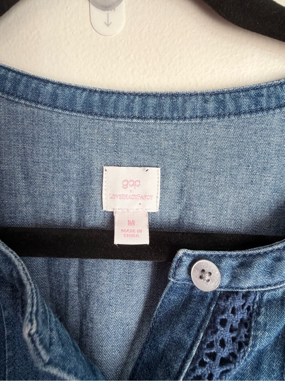 Gap LoveShackFancy Blue Denim Button-Front Tiered Midi Dress - Picture 2 of 4